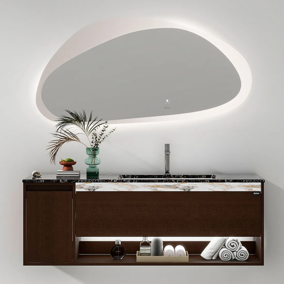 Мебель  U970.1400 основной шкаф,Unihopper,Luxury Stone B971, раковина, LED light (1400x550x498)